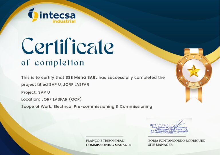 INTECSA Completion Certificate